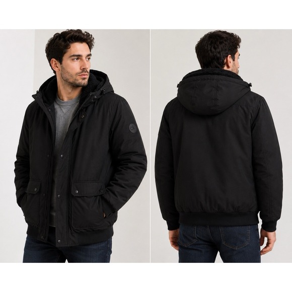 Calvin Klein Other - Calvin Klein Mens 2XL Black Hooded Insulated Utility Jacket Faux Shearling Coat